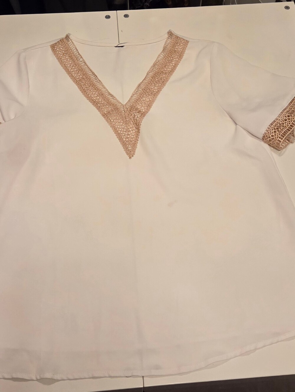 White Women's Blouse With Golden Neck Detail